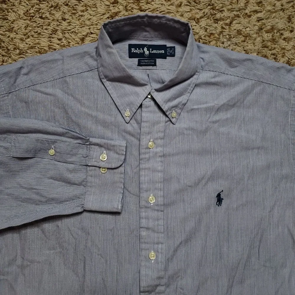 Polo Ralph Lauren Striped Men Sz L 16 32-33 Oxford Long Sleeve‎ Button Up Shirt